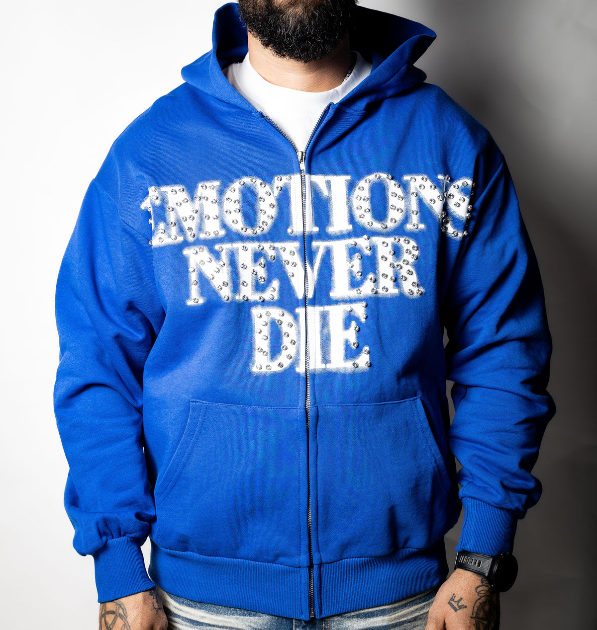 Mixed Emotion Blue End Rhinestone Hoodie