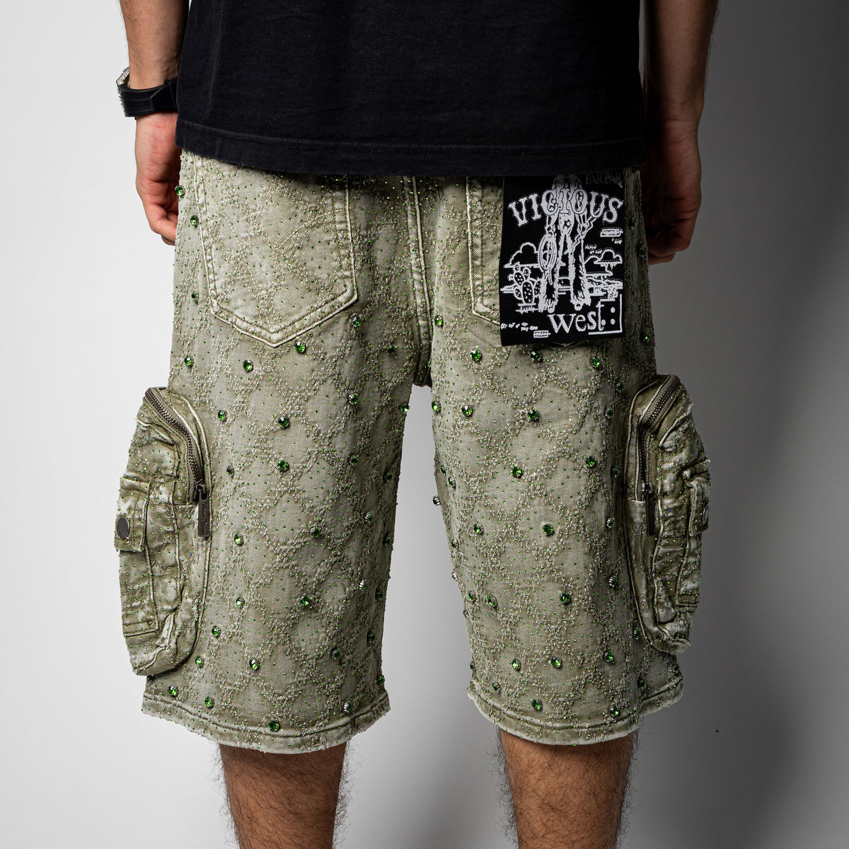 VICIOUS Rhinestone Short (Olive)
