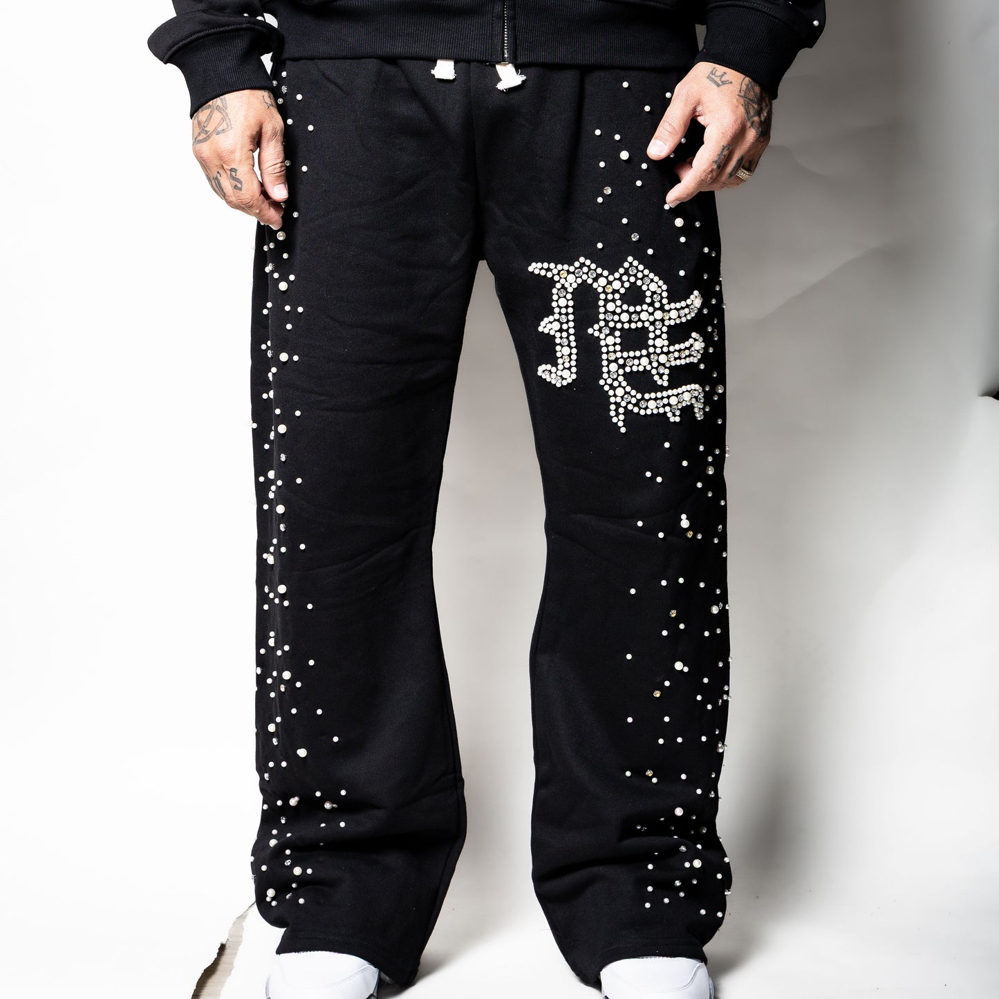 Mixed Emotion black End Pearl Rhinestone sweatpants