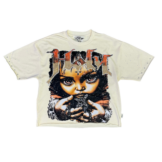 BKYS “Holy” Rhinestones [bone white crop top]