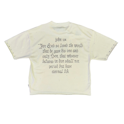 BKYS “Holy” Rhinestones [bone white crop top]
