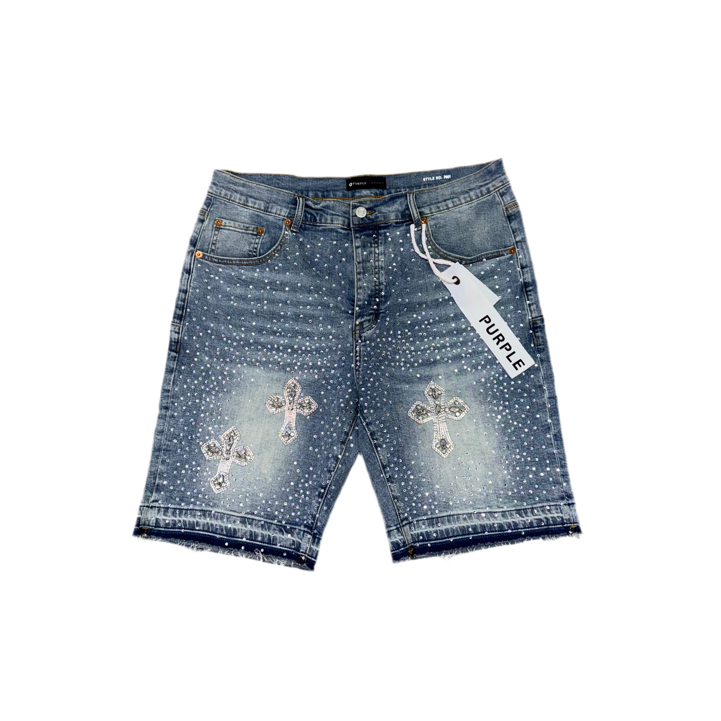 Purple Rhinestones w/ Crosses Shorts Jean [blue]