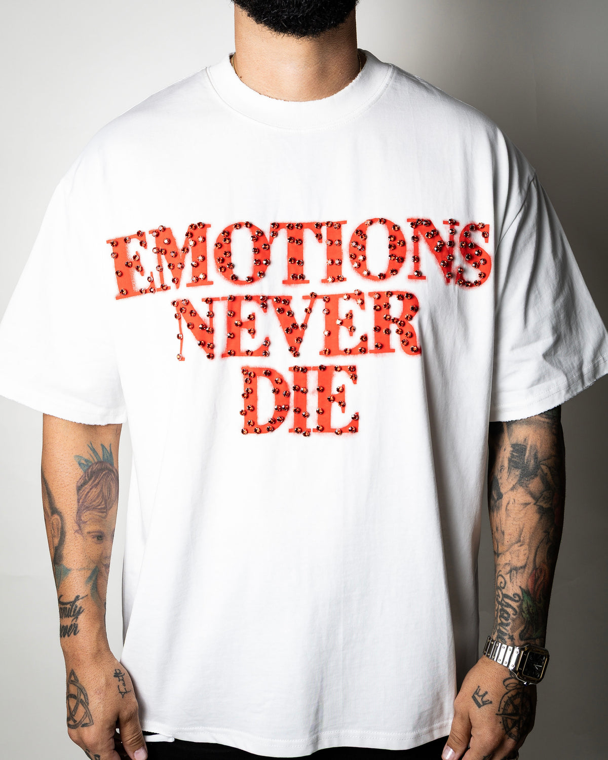 Mixed Emotion Red “End” Rhinestone Tee