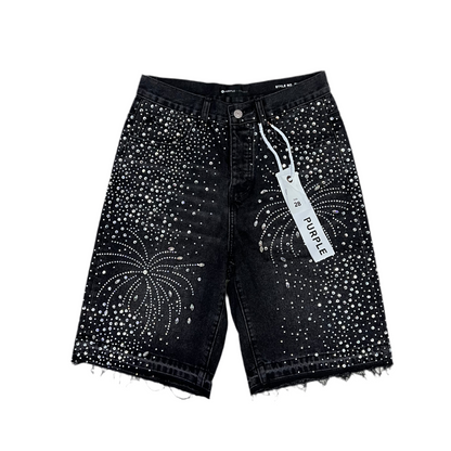Purple Rhinestones Shorts Jean [black 2]