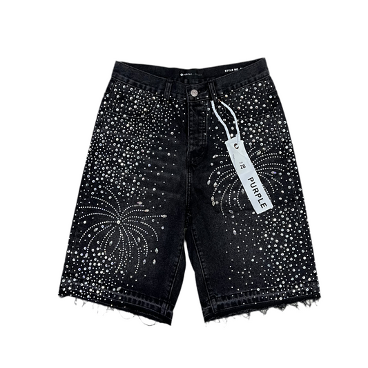 Purple Rhinestones Shorts Jean [black 2]