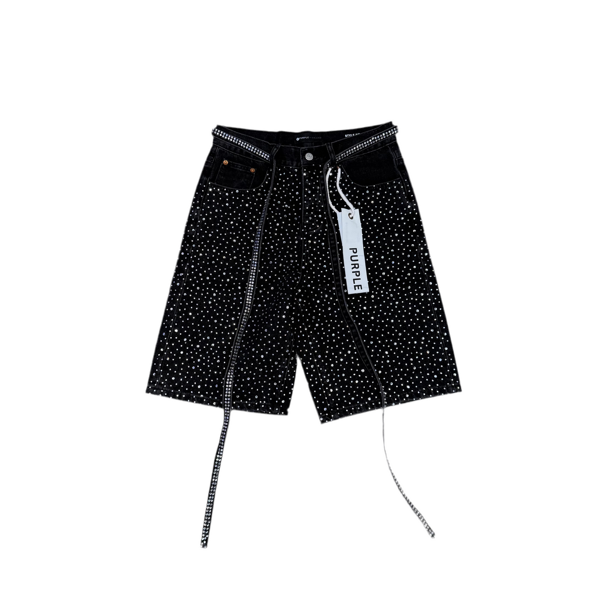 Purple Rhinestones Shorts Jeans [black]