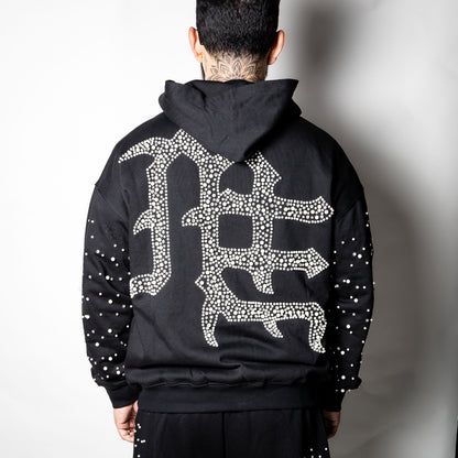 Mixed Emotion black End Pearl Rhinestone Hoodie
