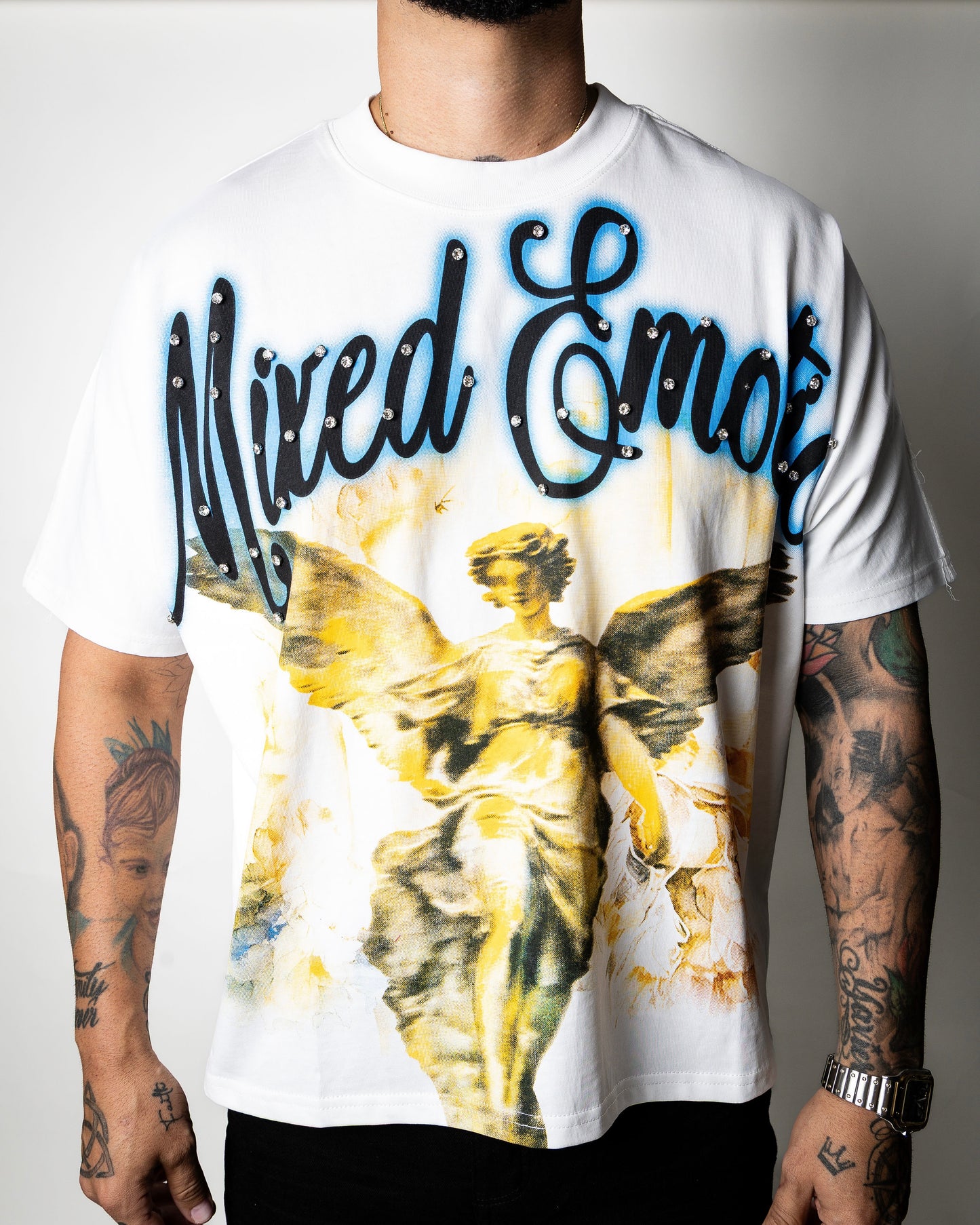 Mixed Emotion Blue “Rhinestone” Cropped Shirt