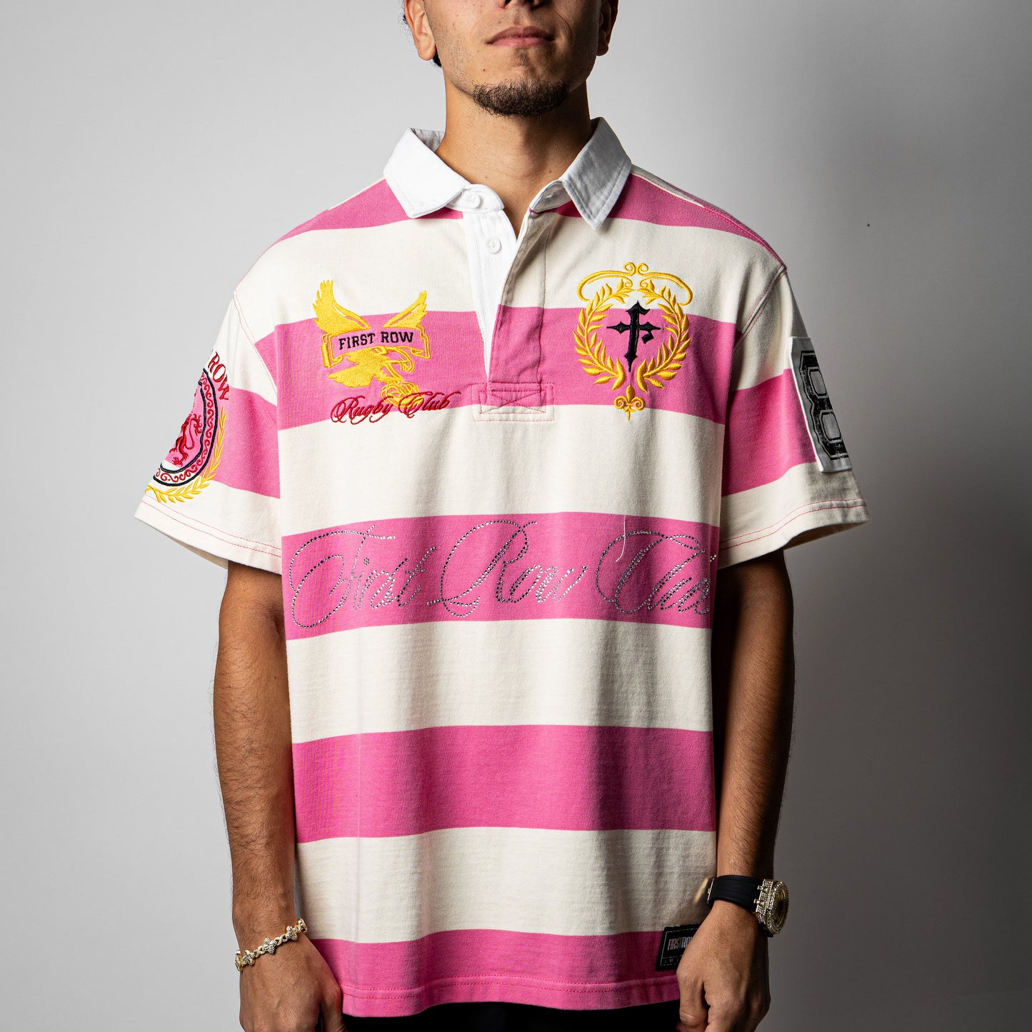 First Row ( Pink / White Polo )