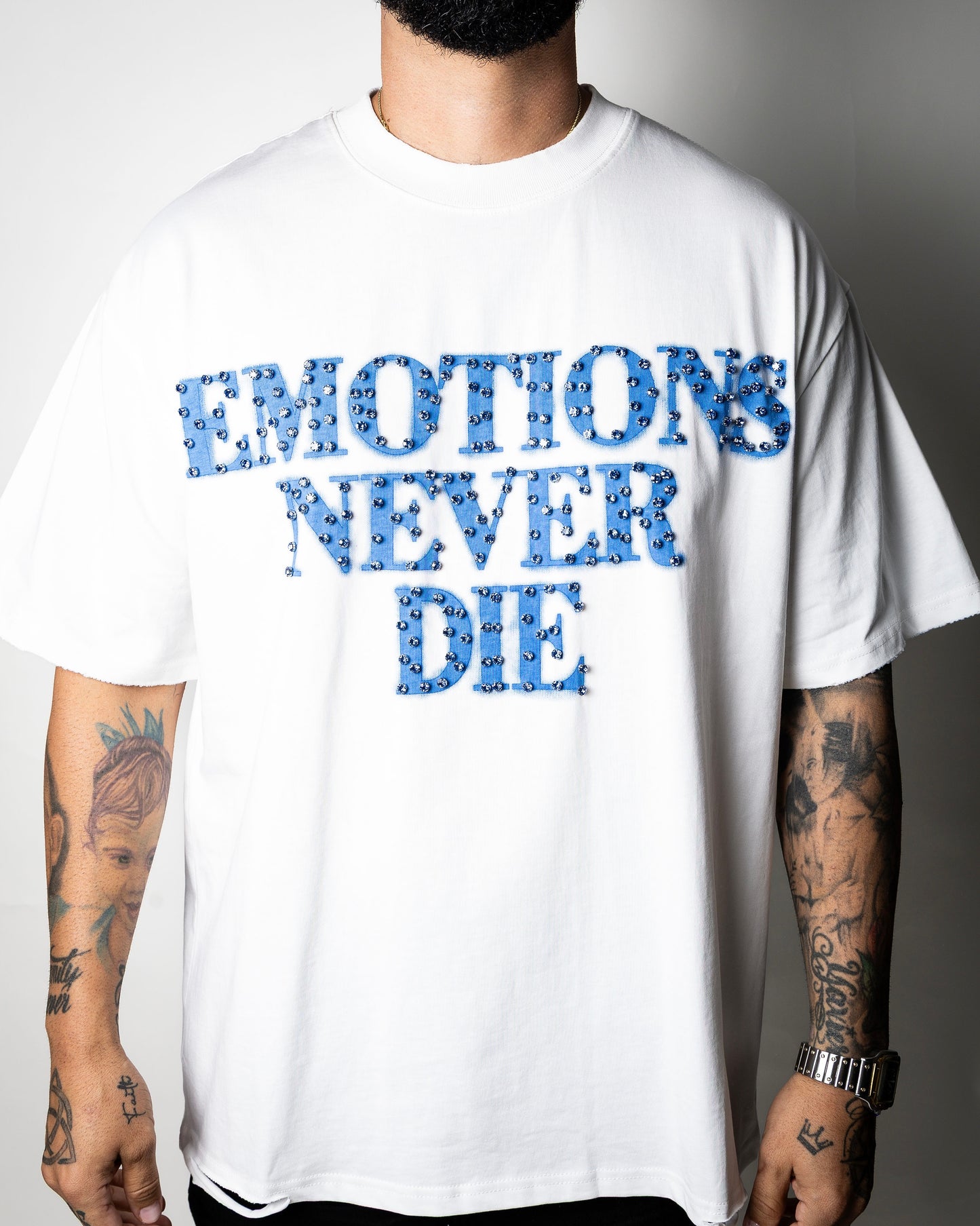 Mixed Emotion Blue “End” Rhinestone Tee