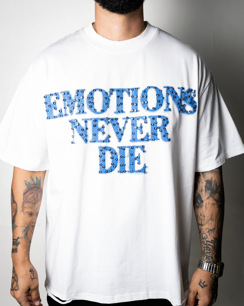 Mixed Emotion Blue “End” Rhinestone Tee