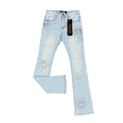 VICIOUS Ligth Blue Rhinestone + Pearl Flare Denim
