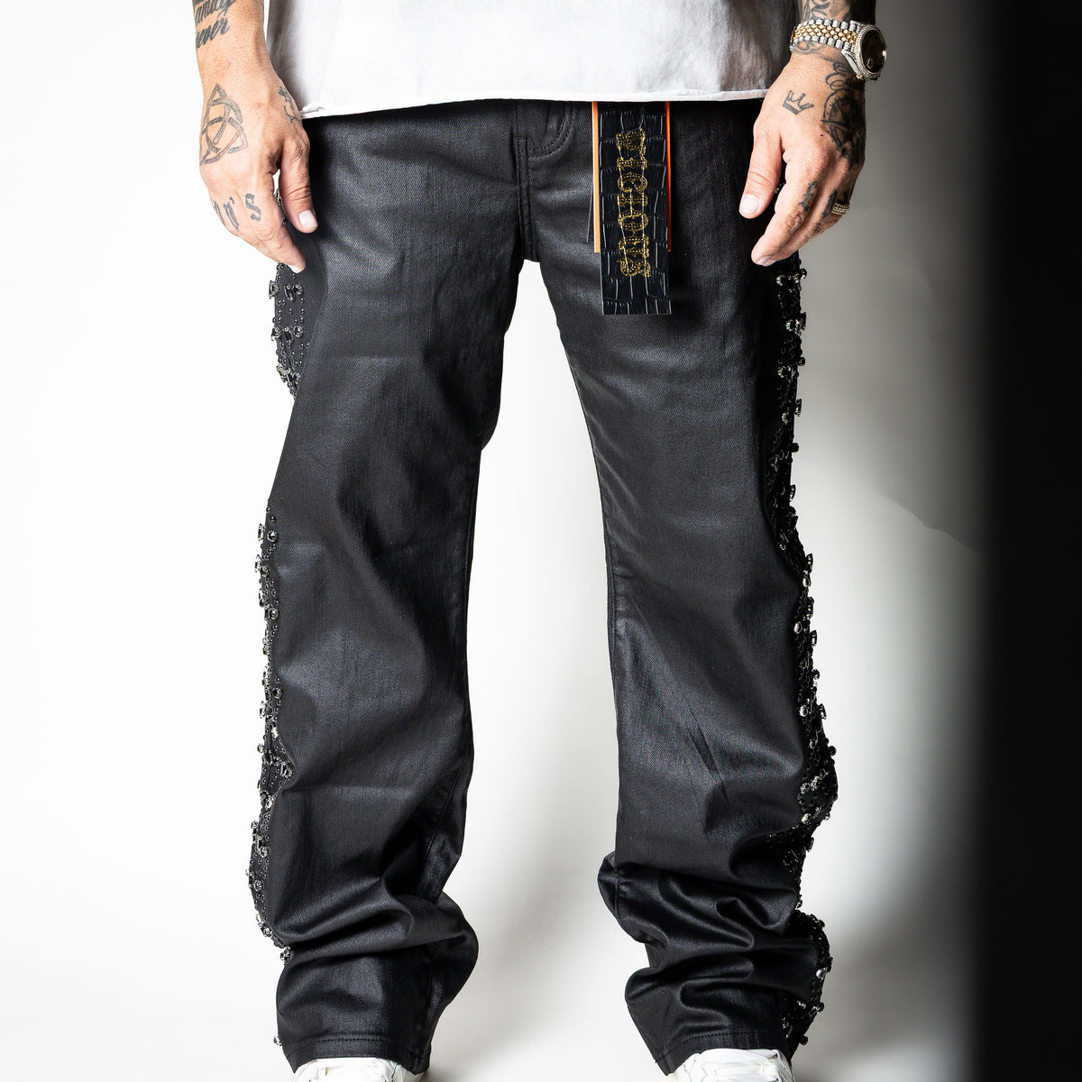 VICIOUS Coated Black Side Rhinestone Western Denim