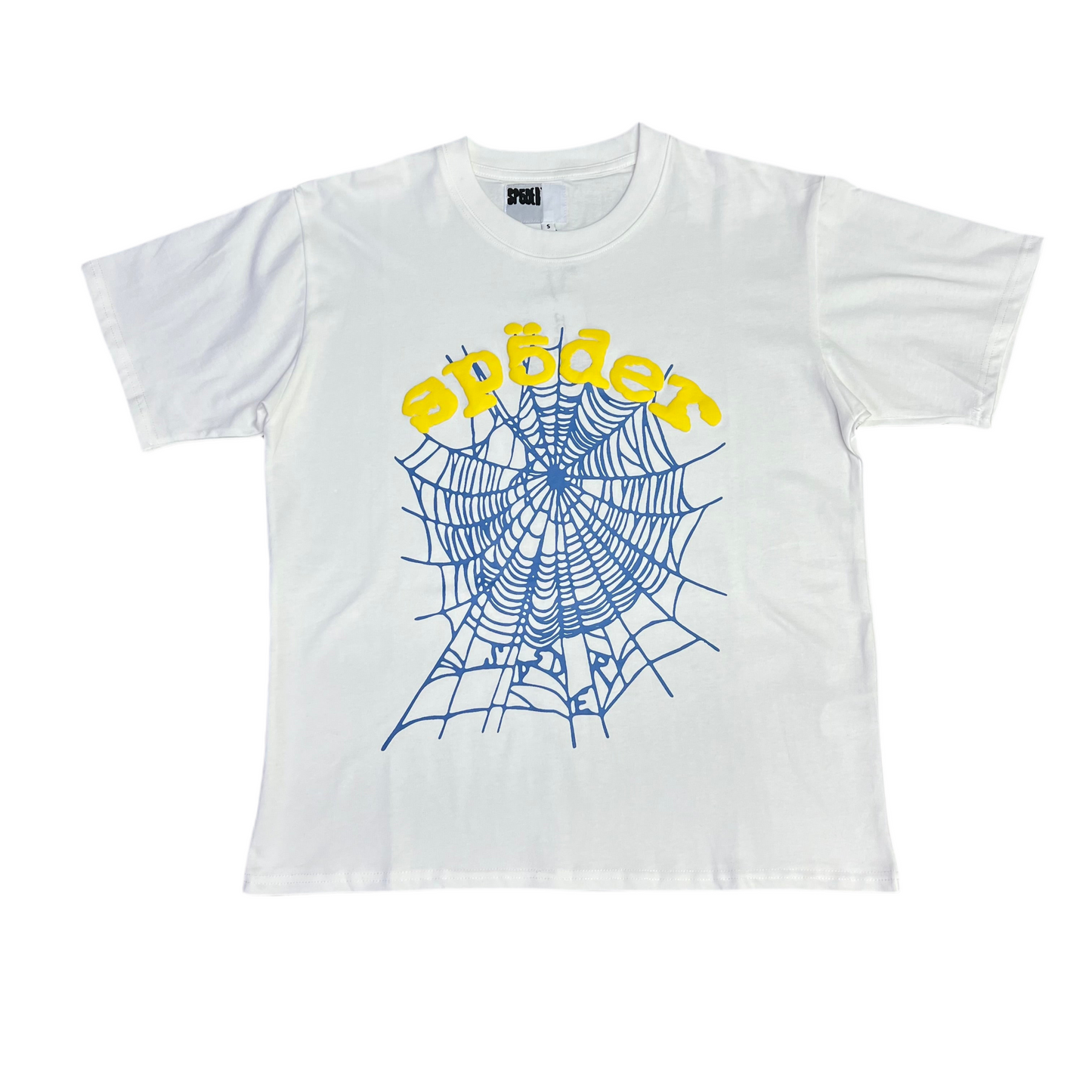 Sp5derWhite Tee [yellow/blue logo]