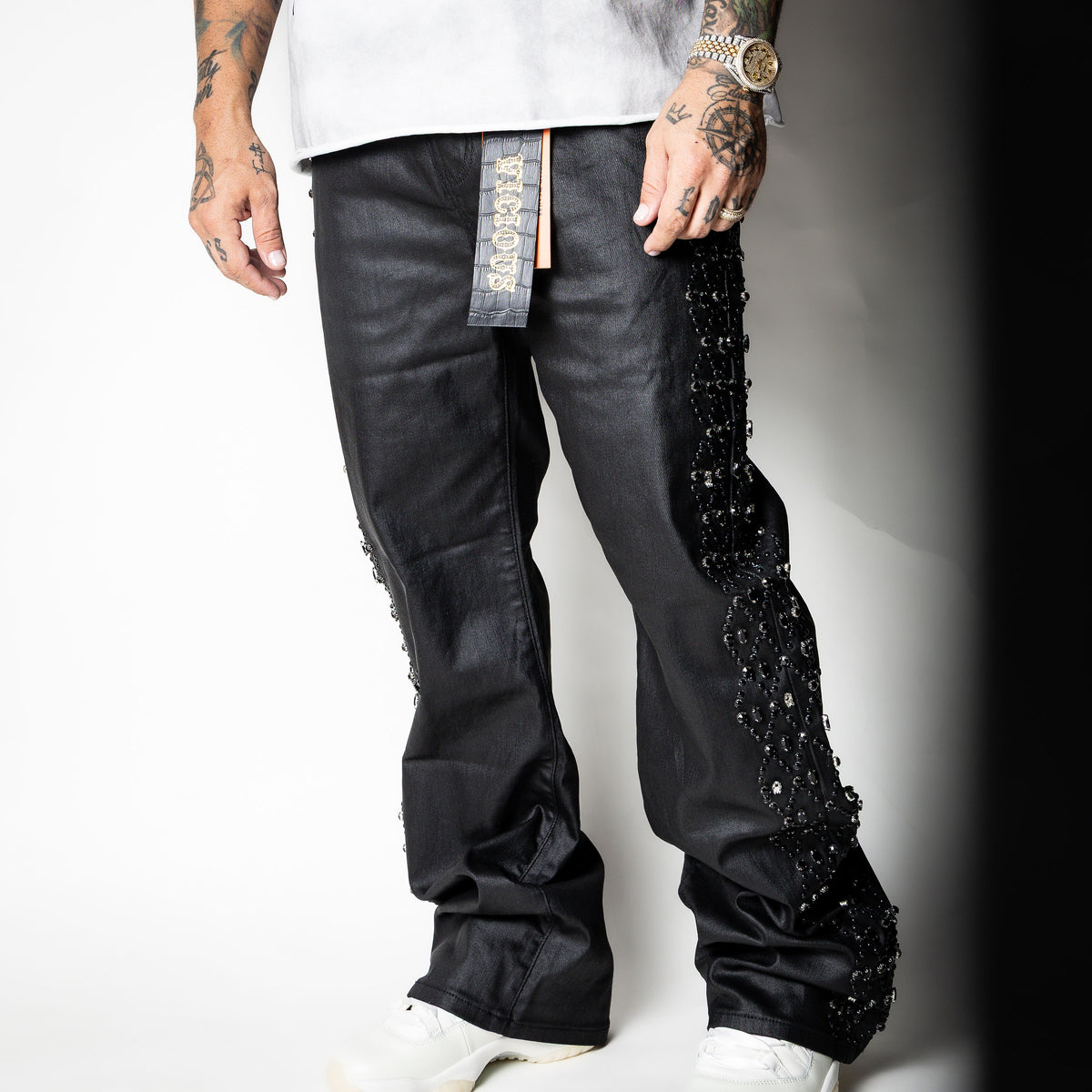 VICIOUS Coated Black Side Rhinestone Western Denim