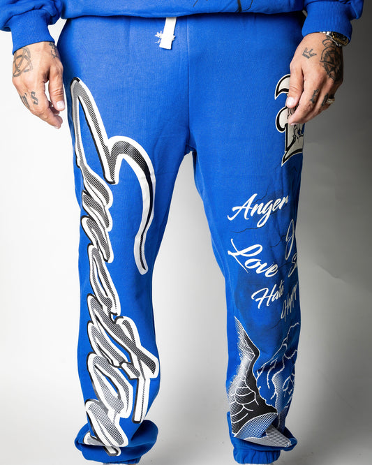 Mixed Emotion Sweaterpants Blue “ Love, Joy, Hate ”