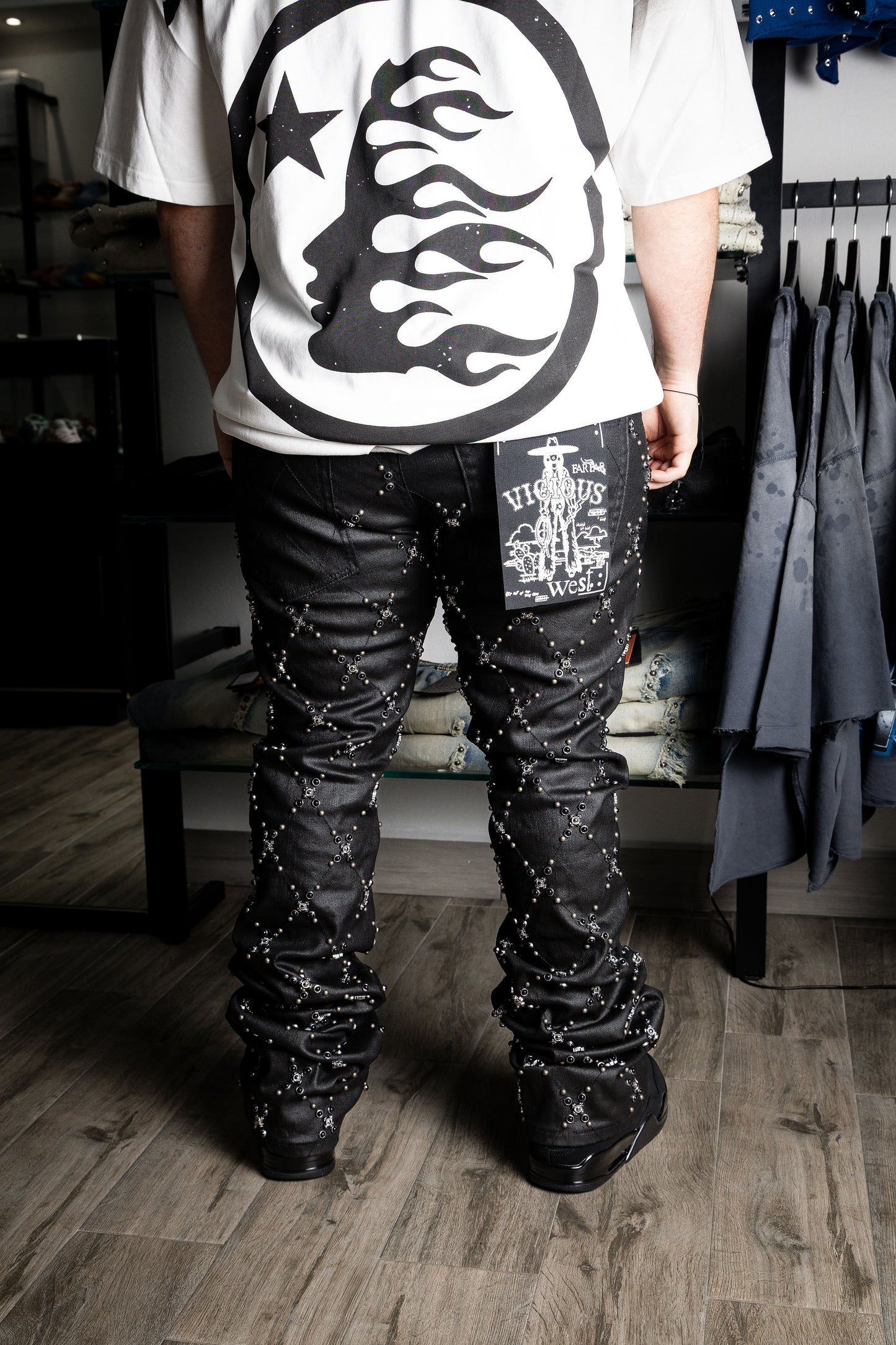 VICIOUS Coated Black Stitching Stone Flare