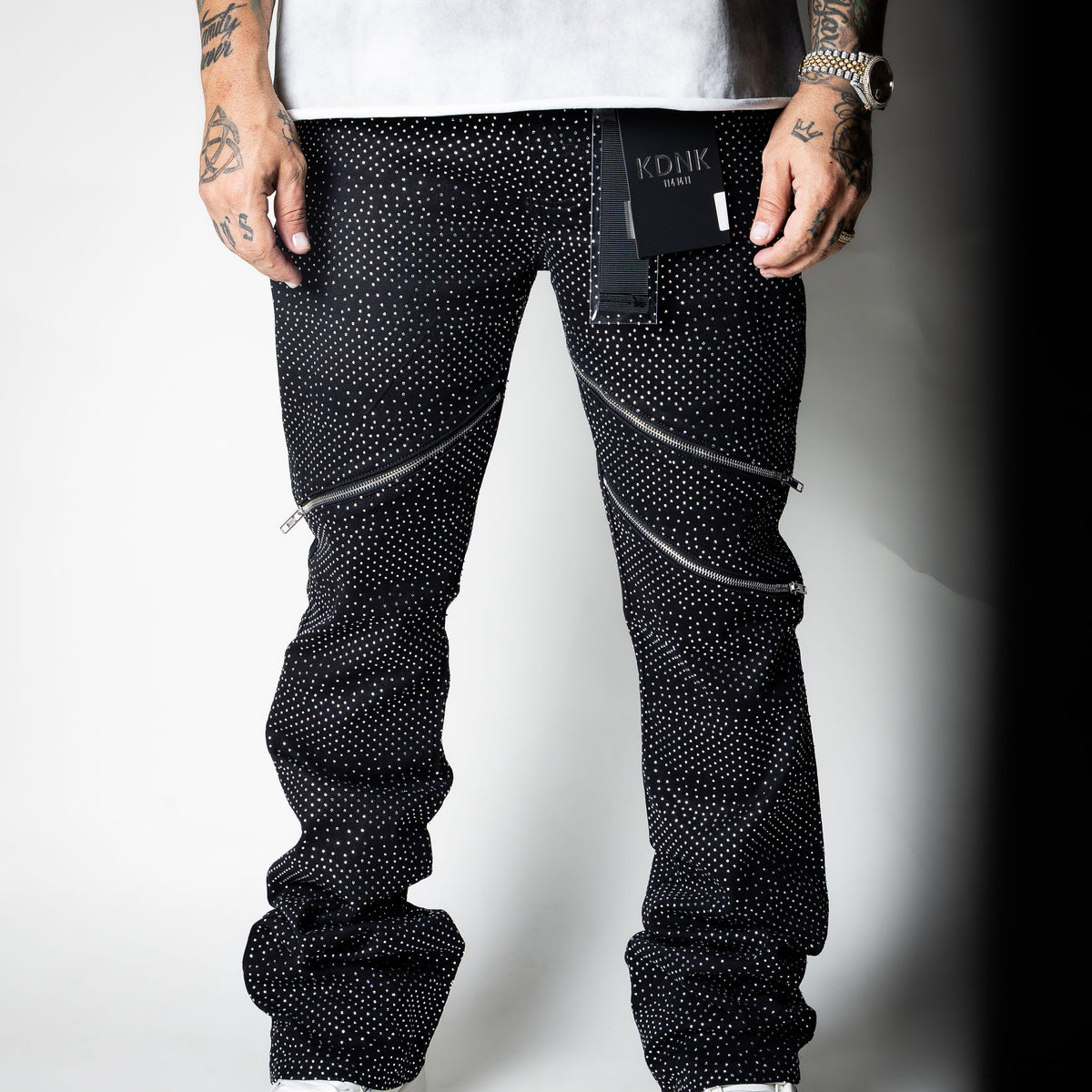 KDNK Rhinestone Zipper Pants [black]