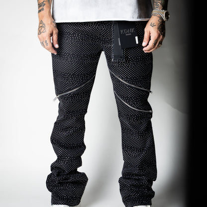 KDNK Rhinestone Zipper Pants [black]