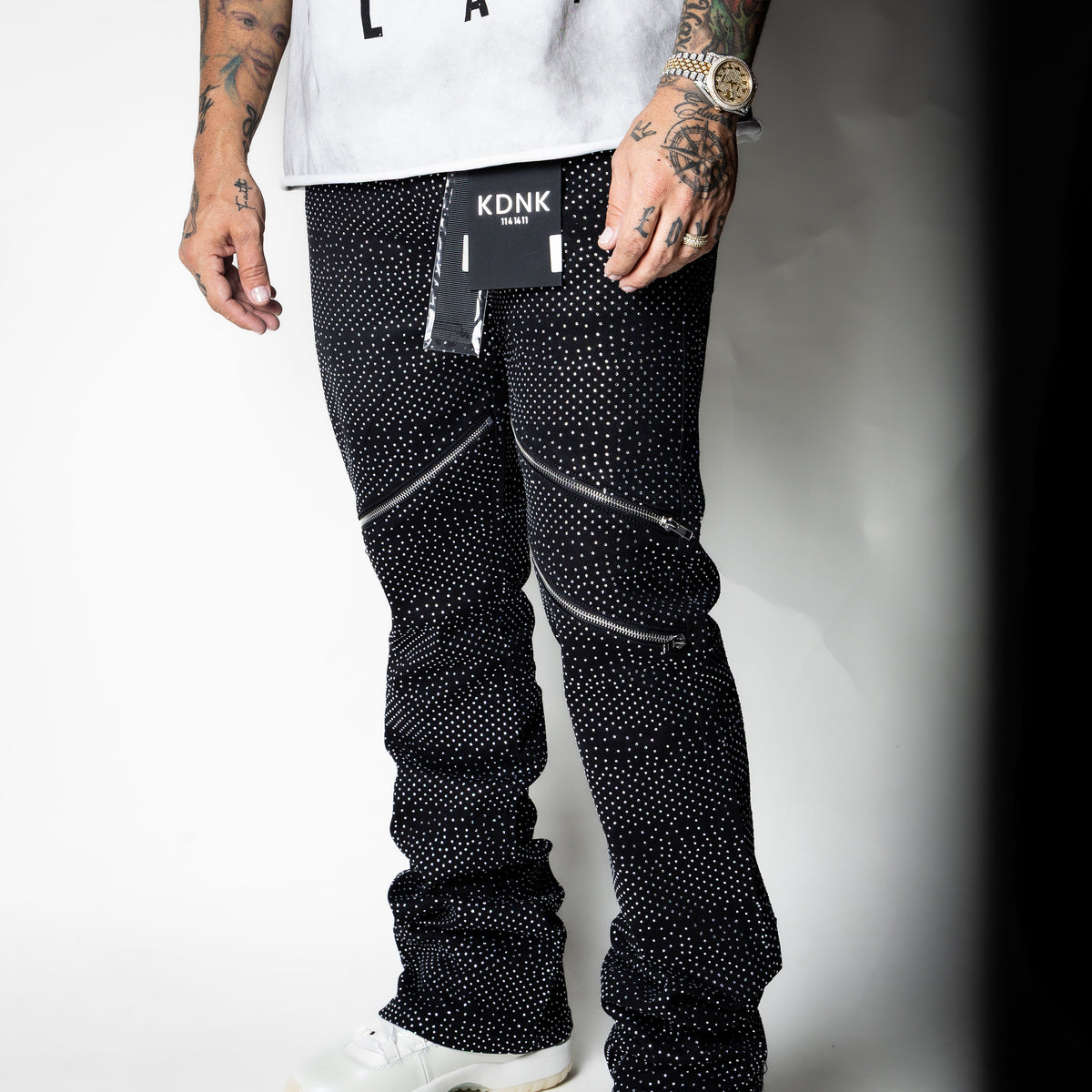 KDNK Rhinestone Zipper Pants [black]