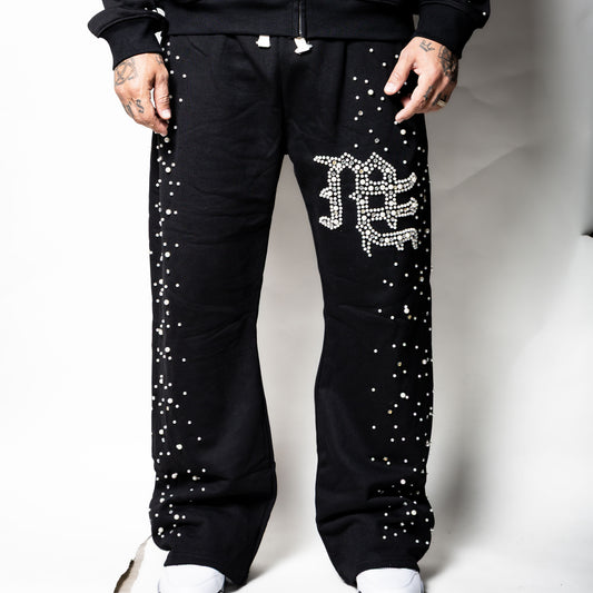 Mixed Emotion black End Pearl Rhinestone sweatpants