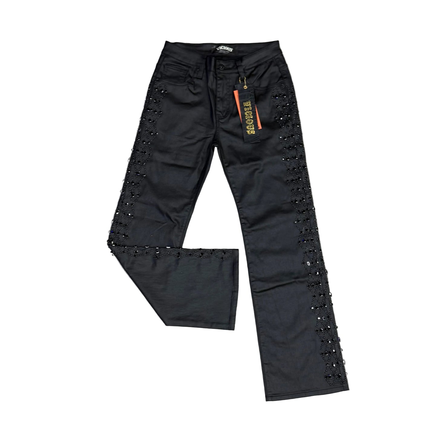 VICIOUS Coated Black Side Rhinestone Western Denim