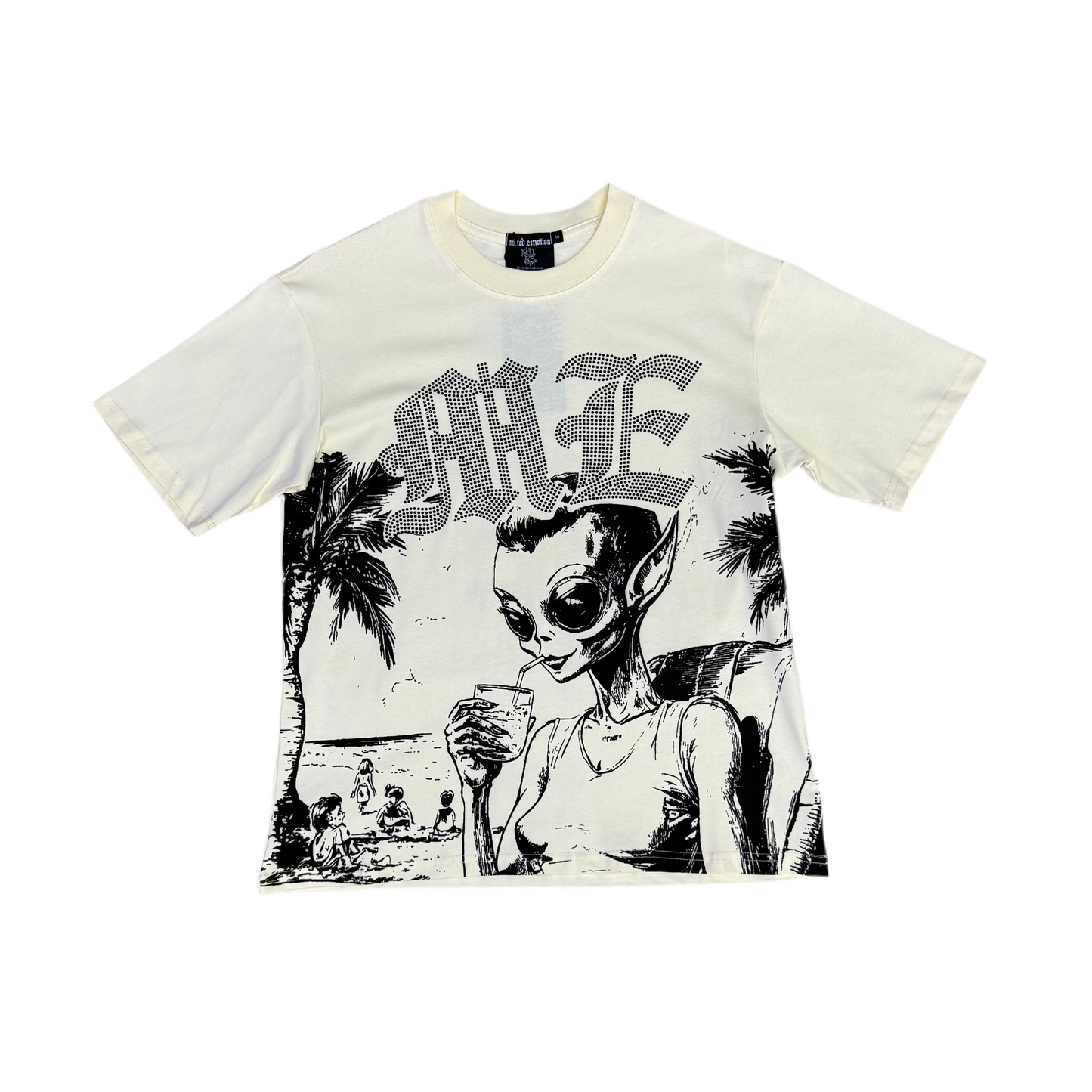 Mixed Emotion Cream Beach Rhinestone Tee