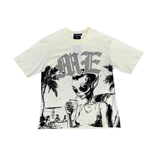 Mixed Emotion Cream Beach Rhinestone Tee