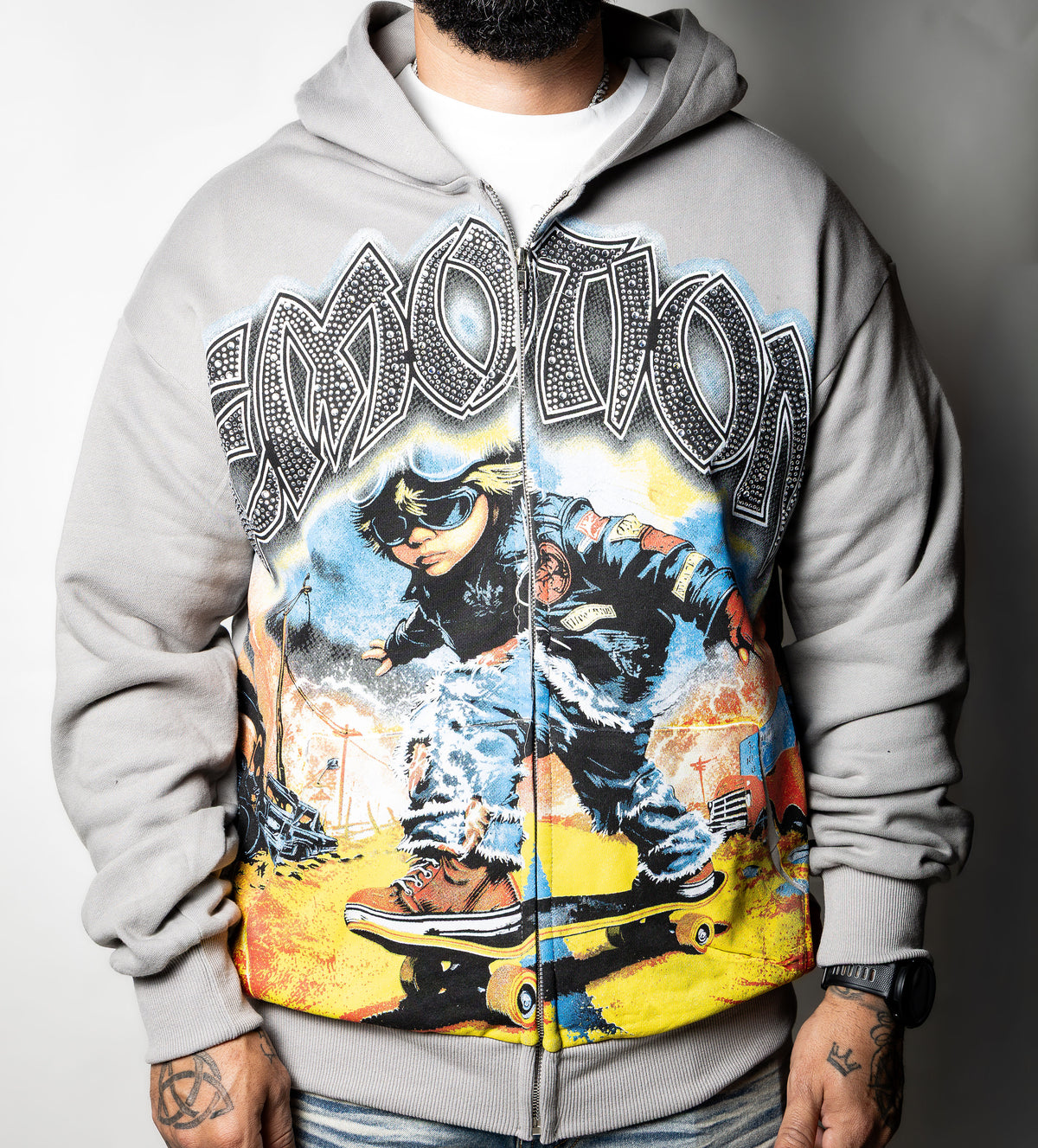 Mixed Emotion Grey End Rhinestone Hoodie