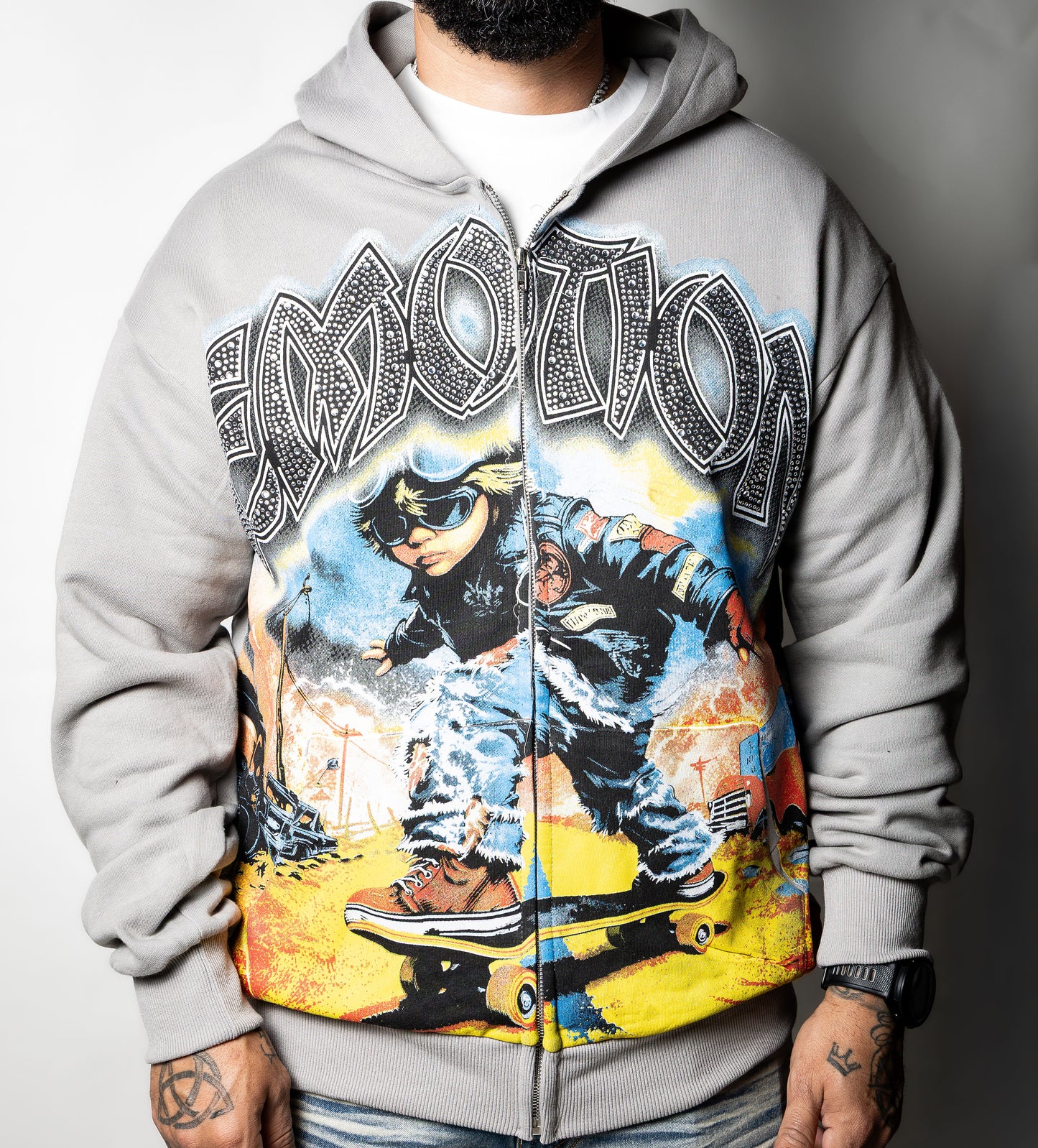 Mixed Emotion Grey End Rhinestone Hoodie