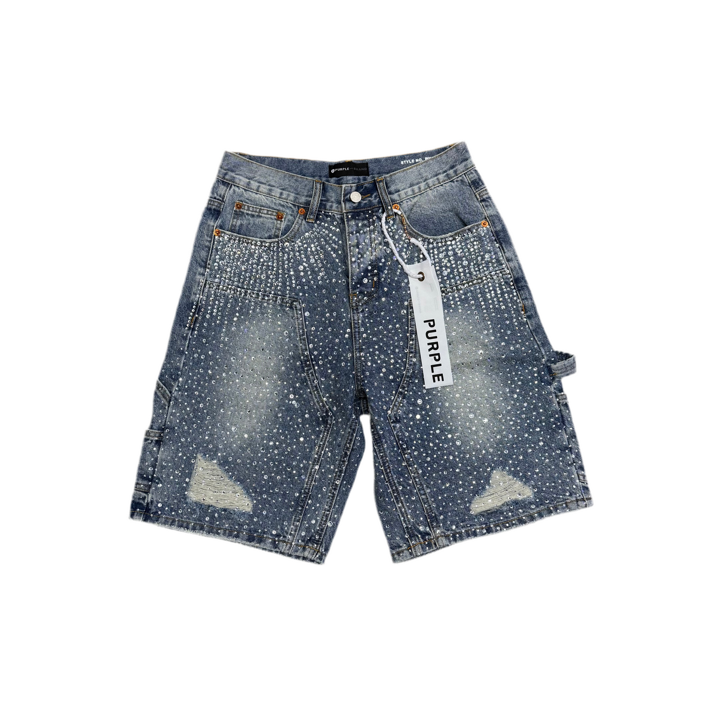 Purple Rhinestones Biker Shorts Jean [blue]