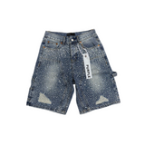 Purple Rhinestones Biker Shorts Jeans [blue]