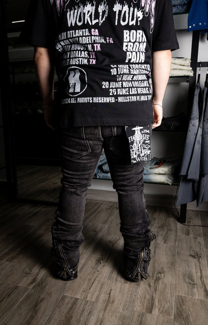 VICIOUS Black Studded Ripped Flared w/ Side Zippers