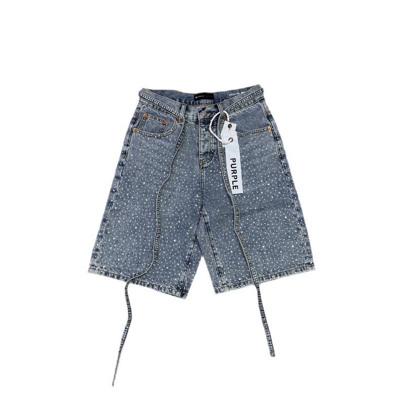 Purple Rhinestones Shorts Jeans [blue]