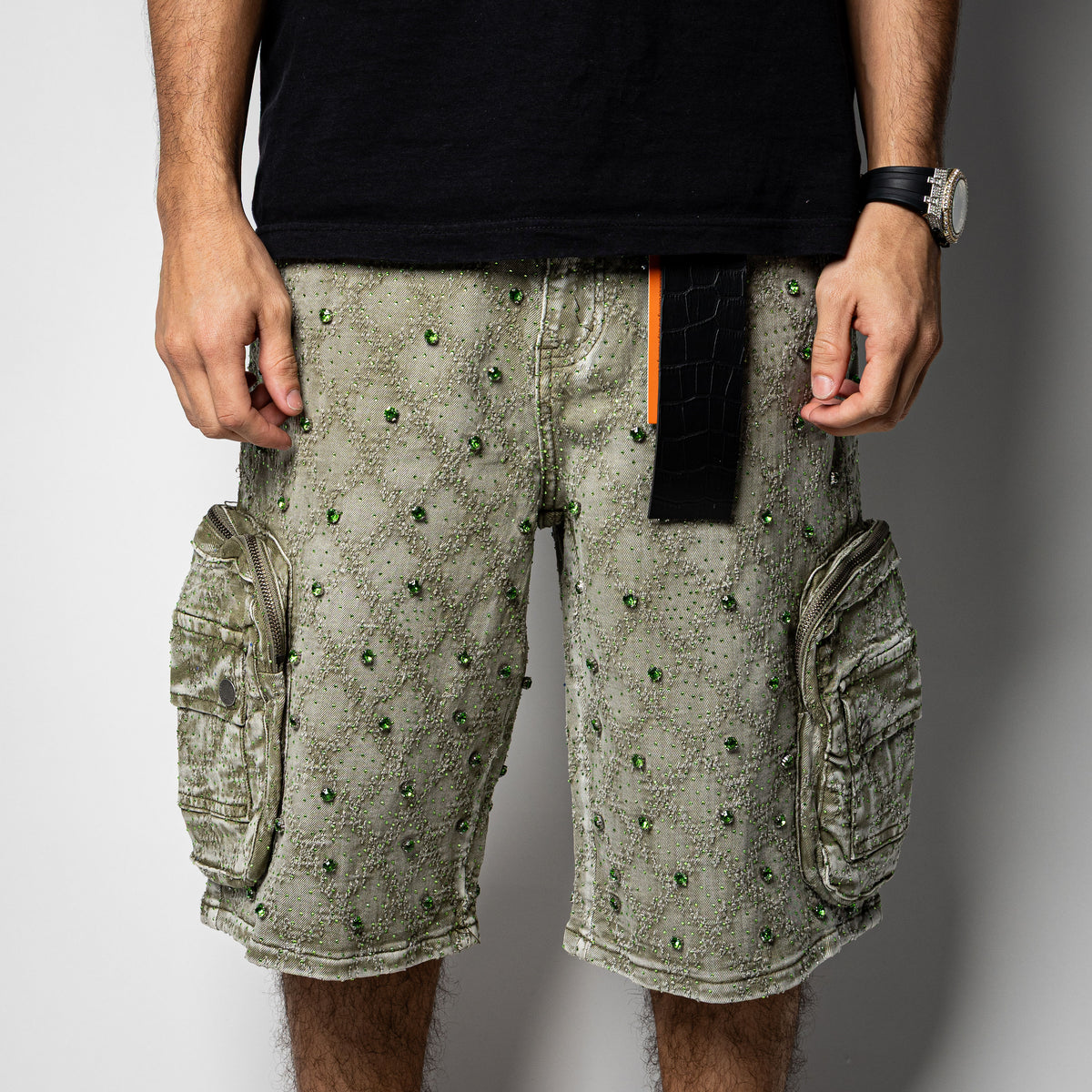 VICIOUS Rhinestone Short (Olive)